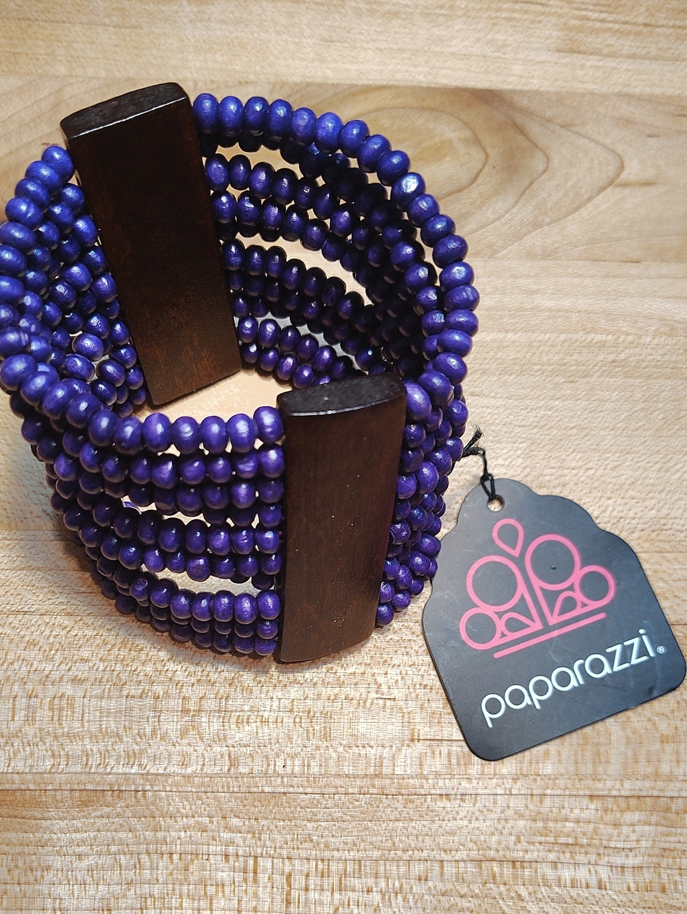 paparazzi Bold Purple Multi-Row Beaded Bracelet with Wood Accents